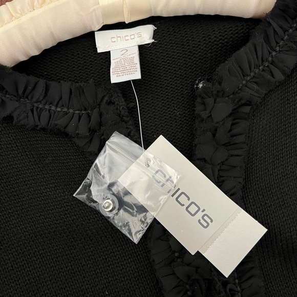NWT CHICO'S Fancy Black Faux Fur Trim Sweater Cardigan Sz2 - Picture 8 of 8